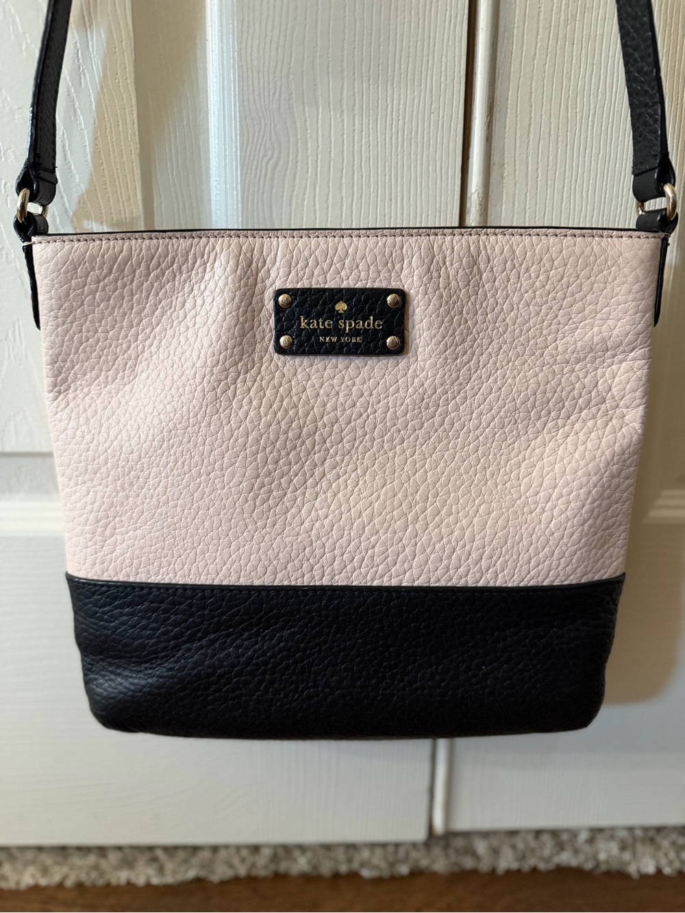 kate spade Two-Tone Pebbled Leather Crossbody Blush & Black with matching wallet